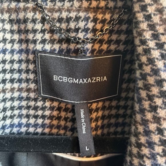 BCBG Max Azria large houndstooth plaid wrap, winter coat, brown black blue - Picture 3 of 10